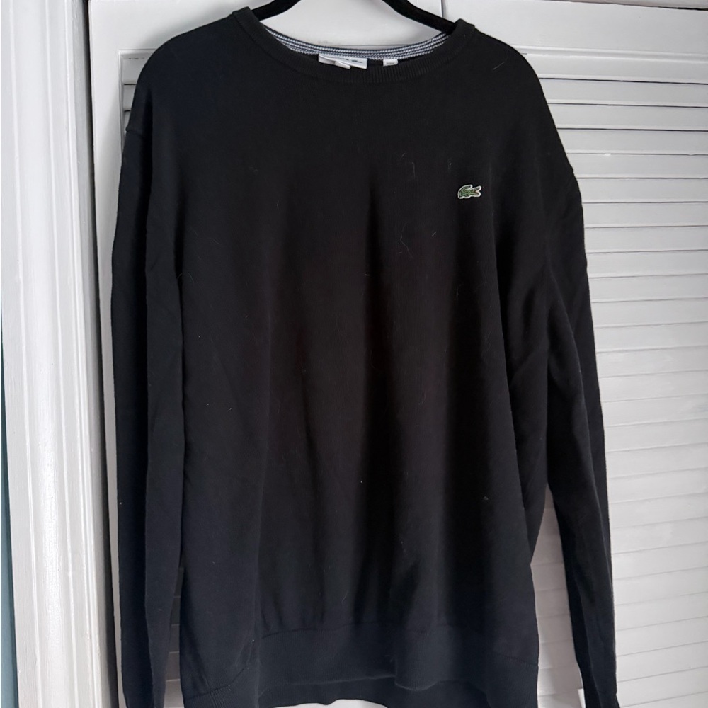 Lacoste Black Crewneck Sweatshirt with Green Croc Logo